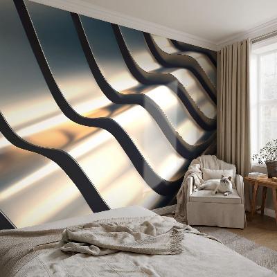 Papel mural con patrón decorativo con motivo de ondas metálicas
