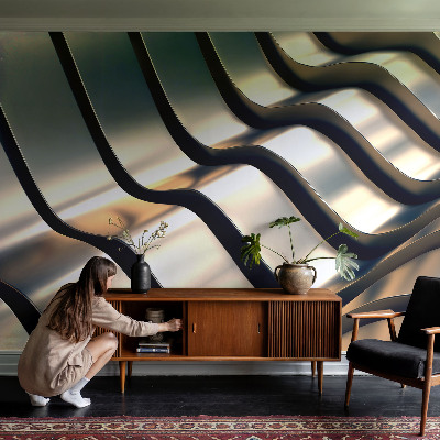 Papel mural con patrón decorativo con motivo de ondas metálicas