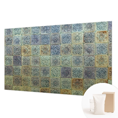 Fotomural decorativo para cabecero de cama con motivo de azulejos geométricos