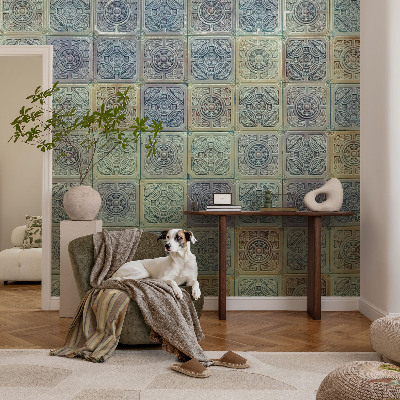 Fotomural decorativo para cabecero de cama con motivo de azulejos geométricos
