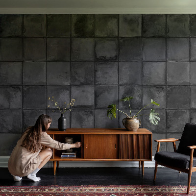 Papel mural con patrón decorativo con motivo de azulejos grises