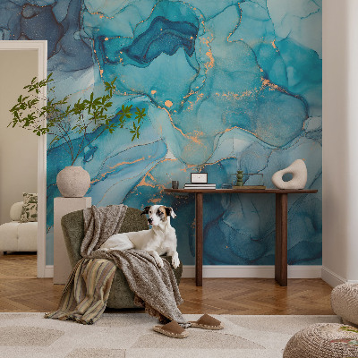 Mural de pared con estampado hermoso con un motivo de abstracción en tonos azules