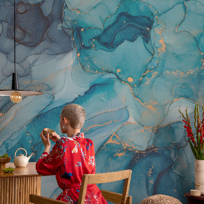 Mural de pared con estampado hermoso con un motivo de abstracción en tonos azules