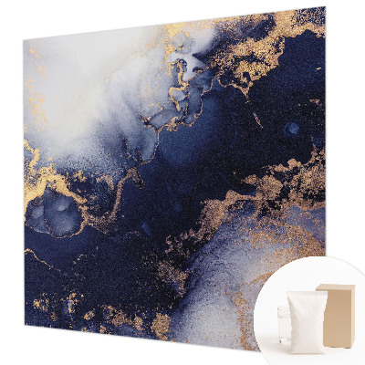 Fotomural decorativo para cabecero de cama con un motivo de olas en azul marino