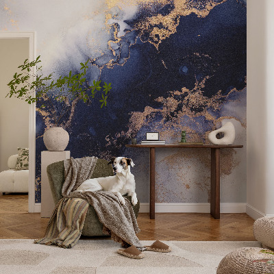 Fotomural decorativo para cabecero de cama con un motivo de olas en azul marino
