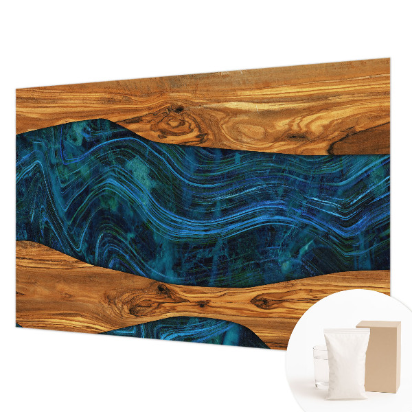 Mural de pared con estampado hermoso con diseño de madera en tono azul