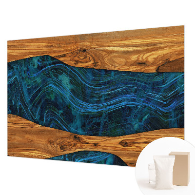 Mural de pared con estampado hermoso con diseño de madera en tono azul