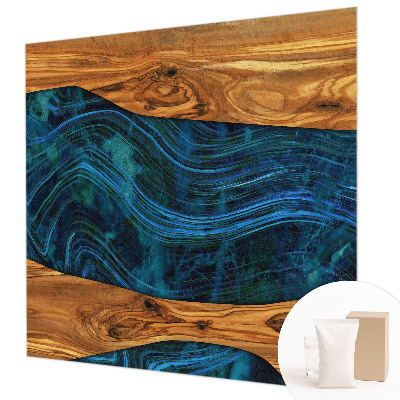 Mural de pared con estampado hermoso con diseño de madera en tono azul