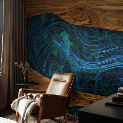 Mural de pared con estampado hermoso con diseño de madera en tono azul