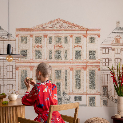 Mural decorativo con diseño de edificios clásicos