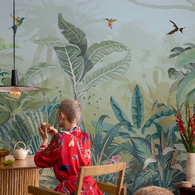 Mural de pared con estampado hermoso con motivo de naturaleza tropical