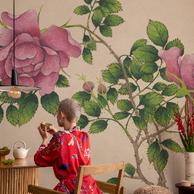 Papel mural texturado decorativo con diseño de rosas románticas