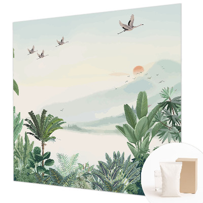 Mural de pared con estampado hermoso con motivo de oasis tropical