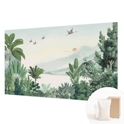 Mural de pared con estampado hermoso con motivo de oasis tropical