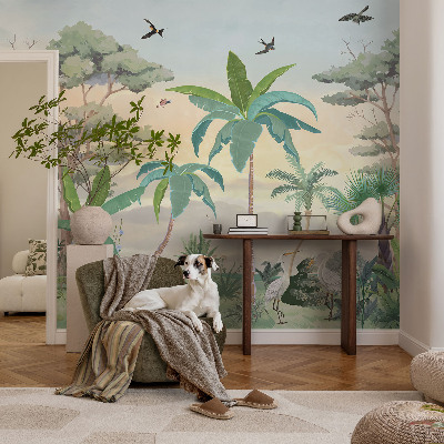 Papel mural texturado decorativo con diseño de flora exótica
