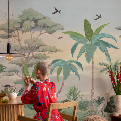Papel mural texturado decorativo con diseño de flora exótica