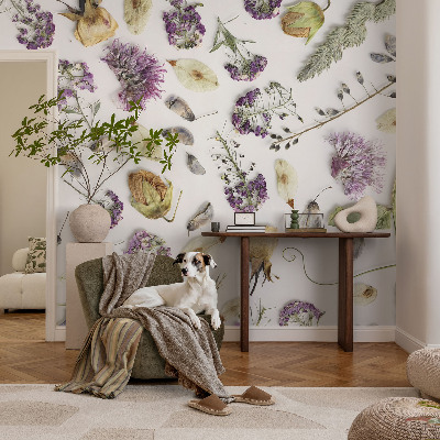 Papel mural con patrón decorativo con diseño de flores secas