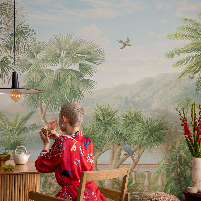 Mural de pared con estampado hermoso con un paisaje exótico