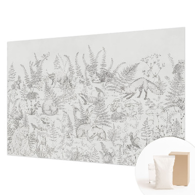 Mural decorativo con ilustraciones de animales del bosque