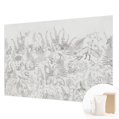 Mural decorativo con ilustraciones de animales del bosque