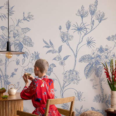 Papel mural con patrón decorativo con estampado floral