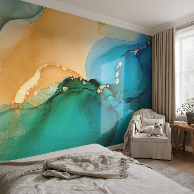 Fotomural decorativo para cabecero de cama con un diseño de olas coloridas