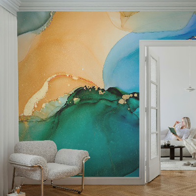 Fotomural decorativo para cabecero de cama con un diseño de olas coloridas