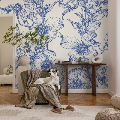 Papel mural texturado decorativo con motivo de ramas de flores