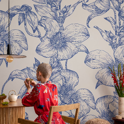 Papel mural texturado decorativo con motivo de ramas de flores