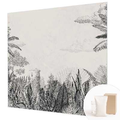 Papel mural con patrón decorativo con motivo de paisaje tropical