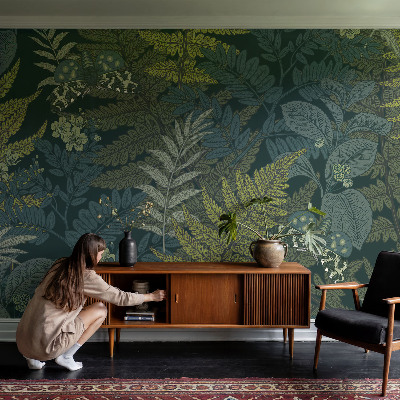 Mural de pared con estampado hermoso con diseño en tonos verdes que aporta elegancia