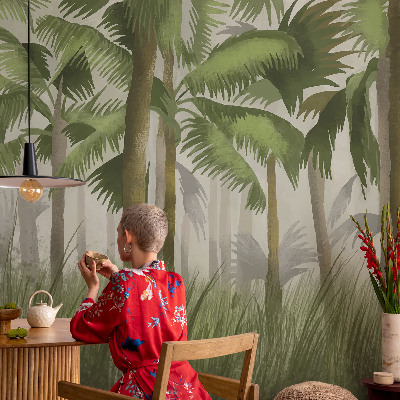Fotomural decorativo para cabecero de cama con diseño de bosque tropical