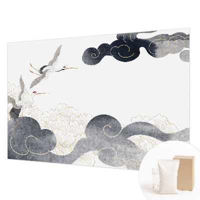 Fotomural decorativo para cabecero de cama con diseño de grullas en vuelo