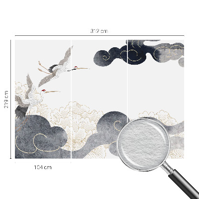 Fotomural decorativo para cabecero de cama con diseño de grullas en vuelo
