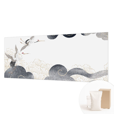 Fotomural decorativo para cabecero de cama con diseño de grullas en vuelo