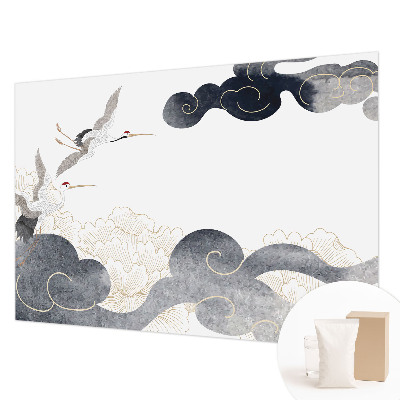 Fotomural decorativo para cabecero de cama con diseño de grullas en vuelo