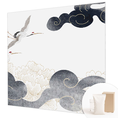 Fotomural decorativo para cabecero de cama con diseño de grullas en vuelo