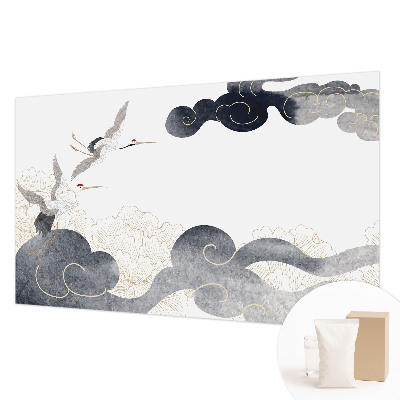 Fotomural decorativo para cabecero de cama con diseño de grullas en vuelo