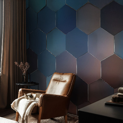 Papel mural con patrón decorativo con un diseño de hexágonos azules