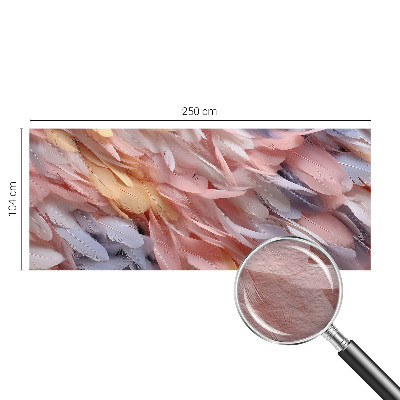 Mural decorativo con un diseño de plumas en tonos pastel