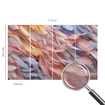 Mural decorativo con un diseño de plumas en tonos pastel