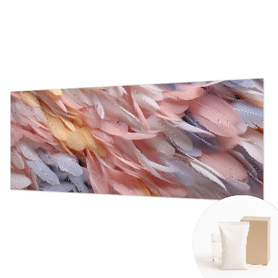 Mural decorativo con un diseño de plumas en tonos pastel