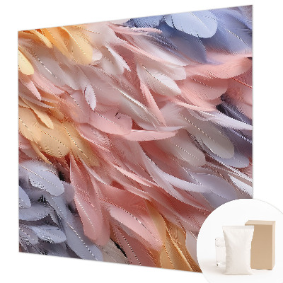 Mural decorativo con un diseño de plumas en tonos pastel