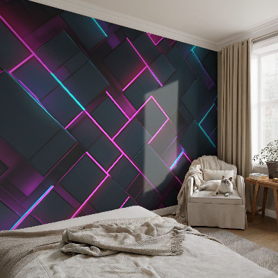 Fotomural decorativo para cabecero de cama con motivo de geometría de neón