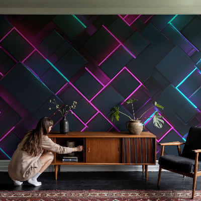 Fotomural decorativo para cabecero de cama con motivo de geometría de neón