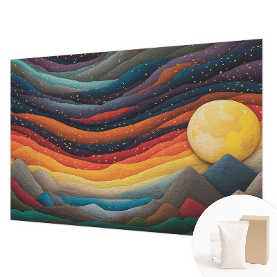 Fotomural decorativo para cabecero de cama con diseño de montañas coloridas