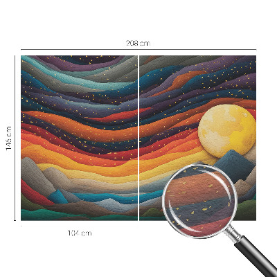 Fotomural decorativo para cabecero de cama con diseño de montañas coloridas