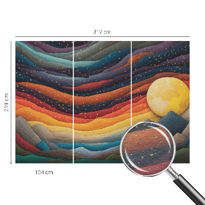 Fotomural decorativo para cabecero de cama con diseño de montañas coloridas