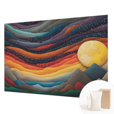 Fotomural decorativo para cabecero de cama con diseño de montañas coloridas