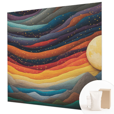 Fotomural decorativo para cabecero de cama con diseño de montañas coloridas